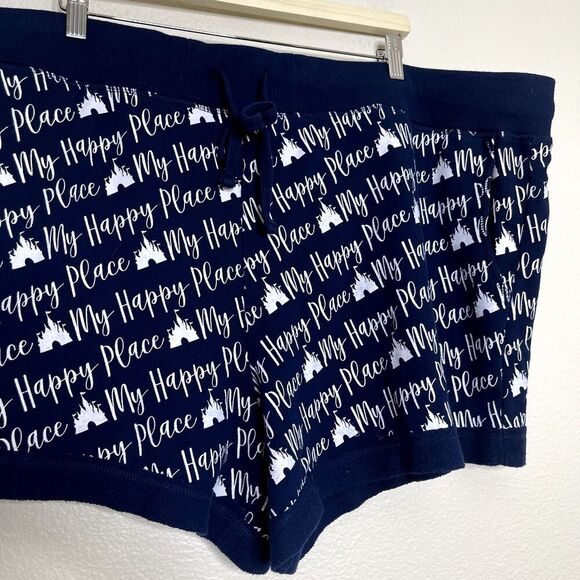 Disney Shorts Plus 3X Disneyland Blue Novelty My Happy Place Terry Cloth Pockets - Picture 9 of 11